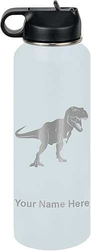 Vista 42 de LaserGram Botella de agua personalizada, dinosaurio tiranosaurio Rex, acero inoxidable de doble pared aislada al vacío con popote superior, regalo