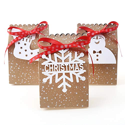 Ccinee 24Pcs Bulk Christmas Goodies Bags,Kraft Holiday Gift Bags Christmas Gift Bags With Tags Snowflake Ribbons For Christmas Party Supplies #TOP3