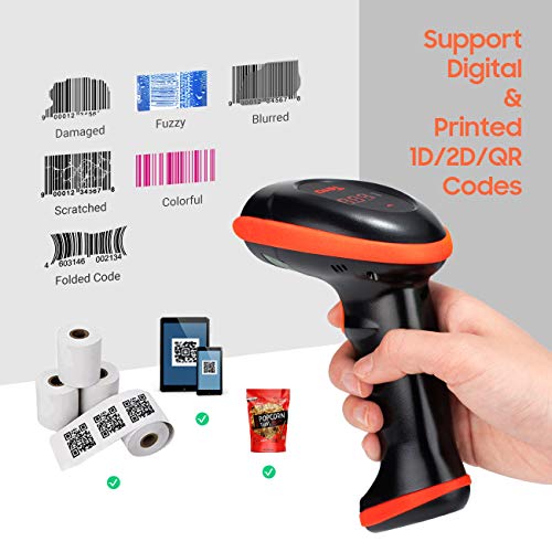 Tera Barcode-Scanner Bildsensor 2D 1D QR Wireless 2,4 GHz mit Ladestation USB-Kabel Digitaler-Bildscanner für Lagerhalle, Bibliothek, Geschäft, PDF417 auf Führerschein, HW0008