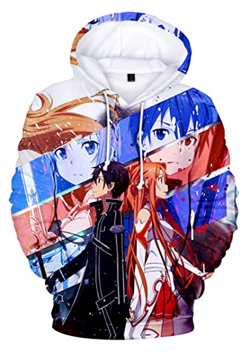 Manica Lunga Silver Basic Anime Sword Manga Felpa con Cappuccio Kirigaya Kazuto Cosplay 3D Printing Unisex Abbigliamento,Amanti E-2,L