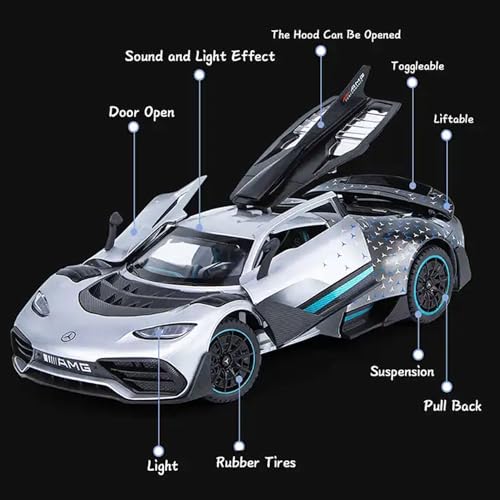 Image of 1:24 Scale Big Mercedes Benz Amg One Model Diecast Metal Pullback Toy Car With Openable Doors & Light, Music Boys Car For Kids Best Toys Gifts Toys For Kids (Rendom Color),Multicolor