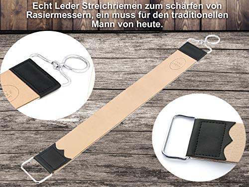 Foto von InstrumenteNRW Solingen Rasiermesser Set mit Holzgriff und Goldätzung - Traditionell für Herren - Brown, Gold - Made in Germany