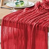 Xiomot Table Runner Cheesecloth 10FT Red Boho Gauze Cheese Cloth Rustic Sheer Table Runners for Wedding Birthday Bridal Baby Shower Party Decoration