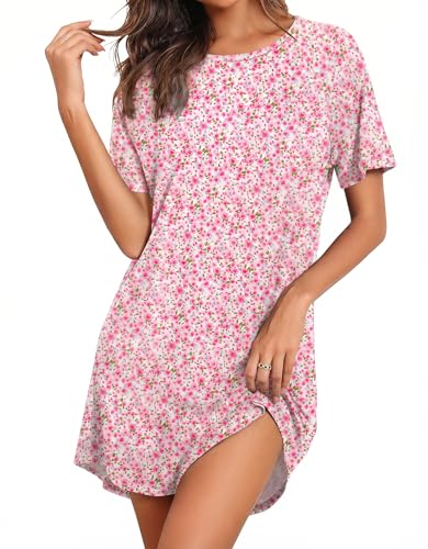 Image of Ekouaer Nightgowns for Women Bamboo Viscose Night Gown Short Sleeve Sleep Shirt Cooling Nightshirt Soft Sleepwear S-XXXL