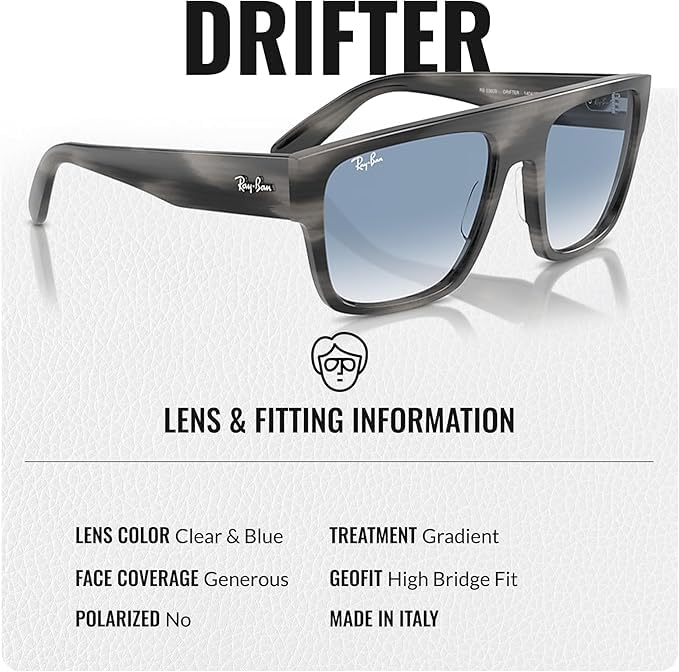 Image of Ray-Ban RB0360S DRIFTER Square Shaped Sunglasses for Men & Women with Official RAYBAN Eyewear Kit