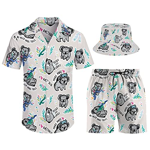 Ensemble chemise et short d'été homme fleuri avec chapeau pour look de vacances à la plage