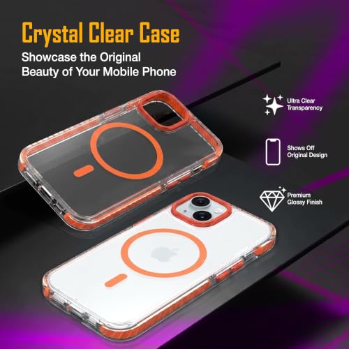 Image of Zapcase Crystal Clear Back case for iPhone 15 | Hard PC Back | TPU Bumper with Inner Rubber Grip | Metal Camera Guard Bezel | Metal Buttons | Scratch Resistant Cover | 2 Layer Edge Protection | Orange