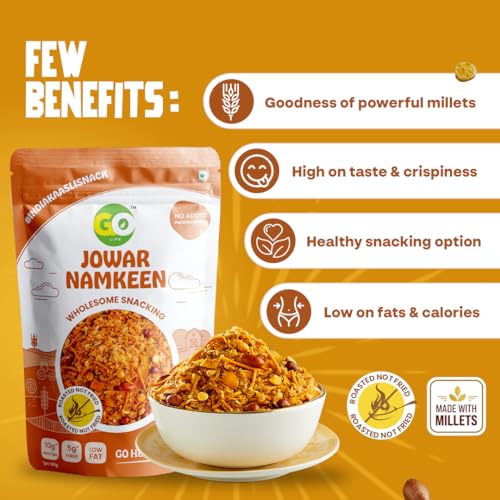 Image of GO LIFE Jowar Namkeen (250G) | Healthy & Tasty Khatta Meetha Millet Snack | Roasted Not Fried, Protein-Rich, High Fiber, Gluten-Free, Zero Preservatives | Perfect Diet Snacks | Anytime Snacking