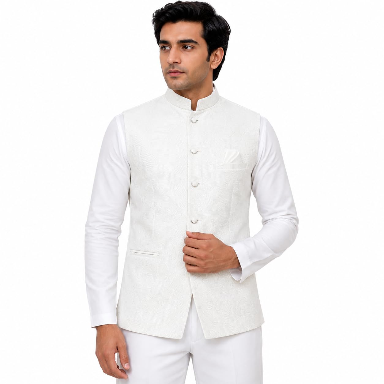 NiNE to NiNE Men's Nehru Jacket, Velvet, Mandarin Collar, Geometric Textured, Ethnic Formal Wear-image-35