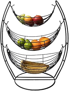 3 Tier Gunmetal Black Triple Hammock Fruit / Vegetable / Produce Metal Basket Rack Display Stand