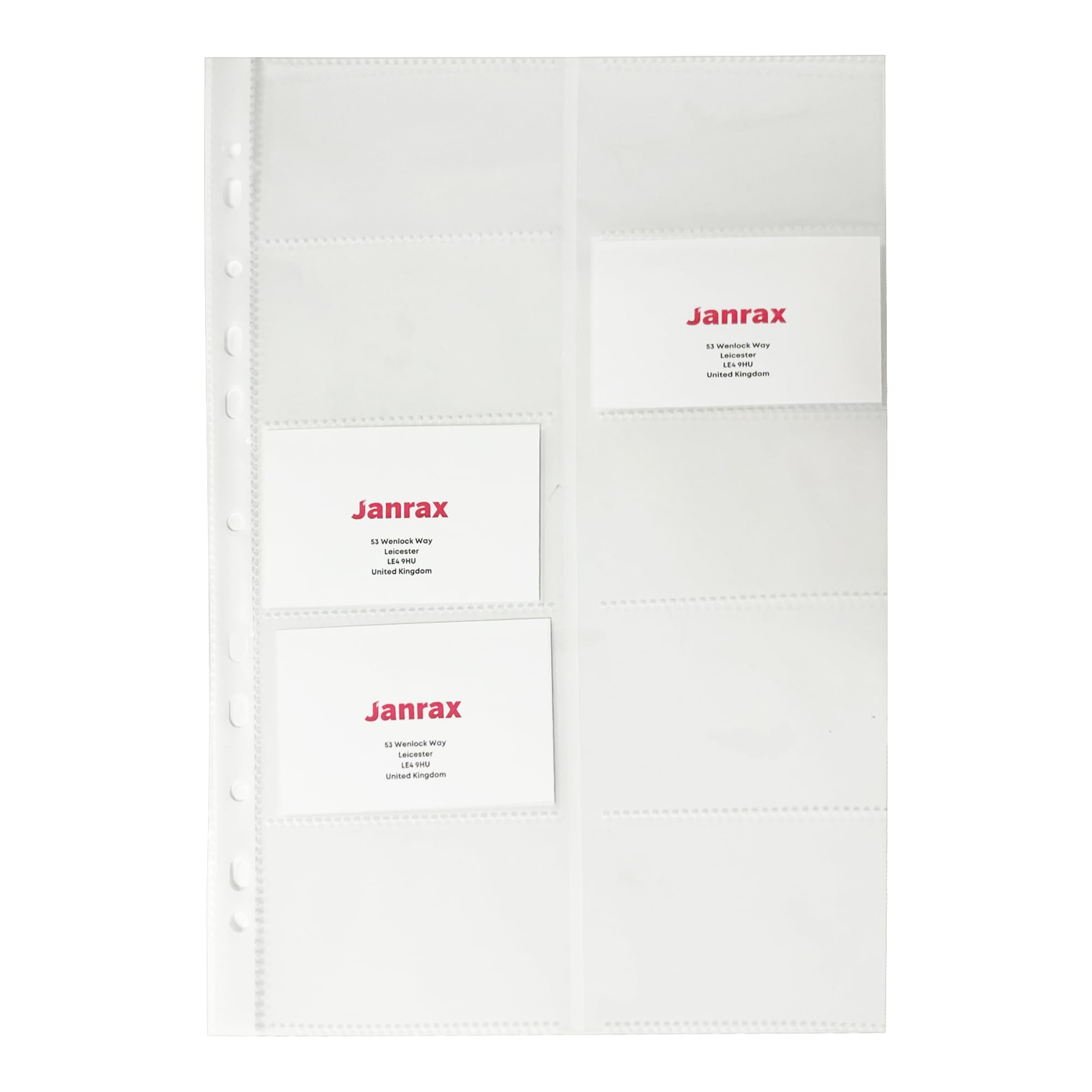 Janrax Pack of 20 Business Card Holder A4 Punched Pockets - Sales, Shop, Card Holder, Bussines Card, Office Supplies