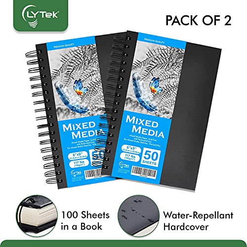 Lytek Mixed Media Sketchbook,Multimedia Sketch Book Hardcover, For Drawing, Sketching And Painting.117Lb/190G Acid-Free Paper,Ideal For Pen,Maker,Color Pencil And Light Wash Media,6X9",Pack Of 2 #TOP3