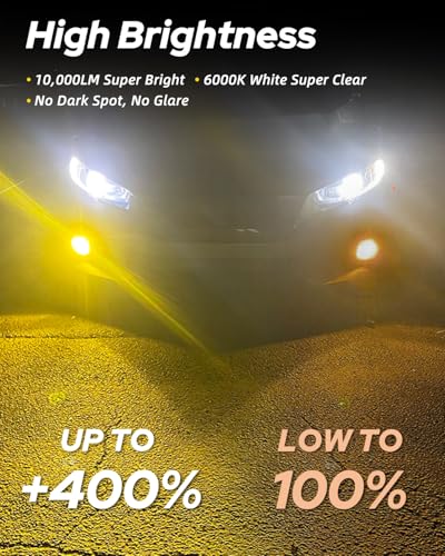 Image of AUTOONE H8 H11 H16 LED Fog Light Bulbs or DRL, 3000K Amber Yellow Super Bright for Automotive Car Fog Lights Replacements, 50000 Hours Lifespan, Plug and Play, Pack of 2
