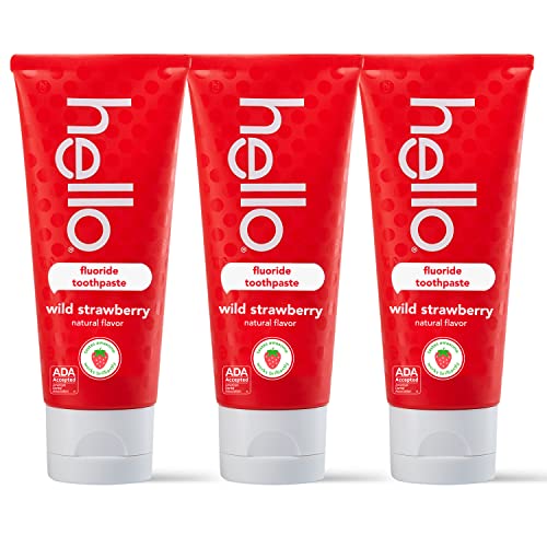 hello Natural Wild Strawberry Flavor Fluoride Kids Toothpaste, ADA Approved, Ages 2+, No Artificial Sweetneners, No SLS, Gluten Free, Vegan, Pack of 3, 4.2 OZ Tubes