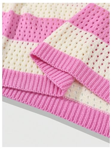 Men's Striped Crochet Sweaters Y2K Hollow Out Long Sleeve Knit Baggy Pullover Sweater4