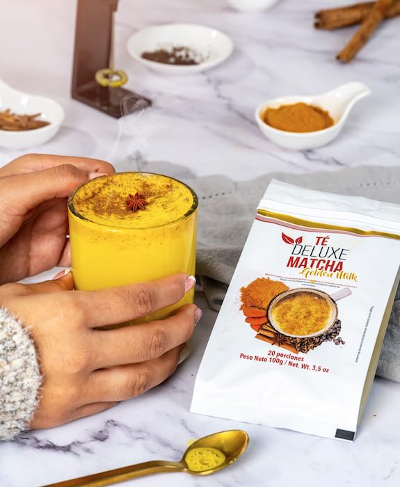 Miniatura 5 de Té Deluxe Leche dorada matcha con cúrcuma, mezcla de especias chai, pimienta negra, jengibre, canela, cardamomo y anís. 20 porciones