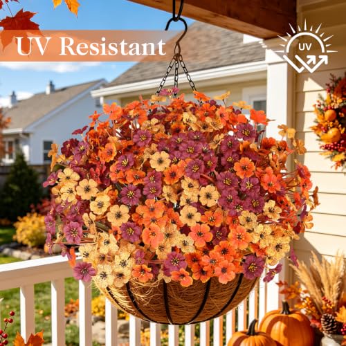 Image of AmyHomie 20 PCS Artificial Fall Flowers for Outdoors, Orange Fake Mums
