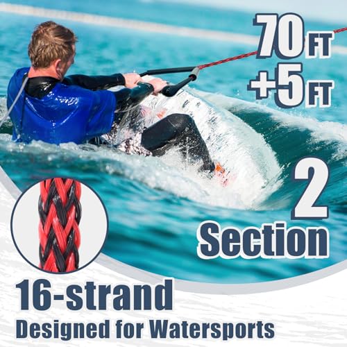 image for Vortexain Wakeboard Rope with Handle 75ft, Ski Ropes for Water Skiing 