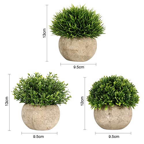 GoMaihe Plante Artificielle Interieur 3 pcs, Fausse Plantes en Plastique avec Pot Gris Atificielles Herbe Decoration pour Mariage Exterieur Bureau Table Jardin Nouveau Cadeau de Maison, 9.5 x 13cm