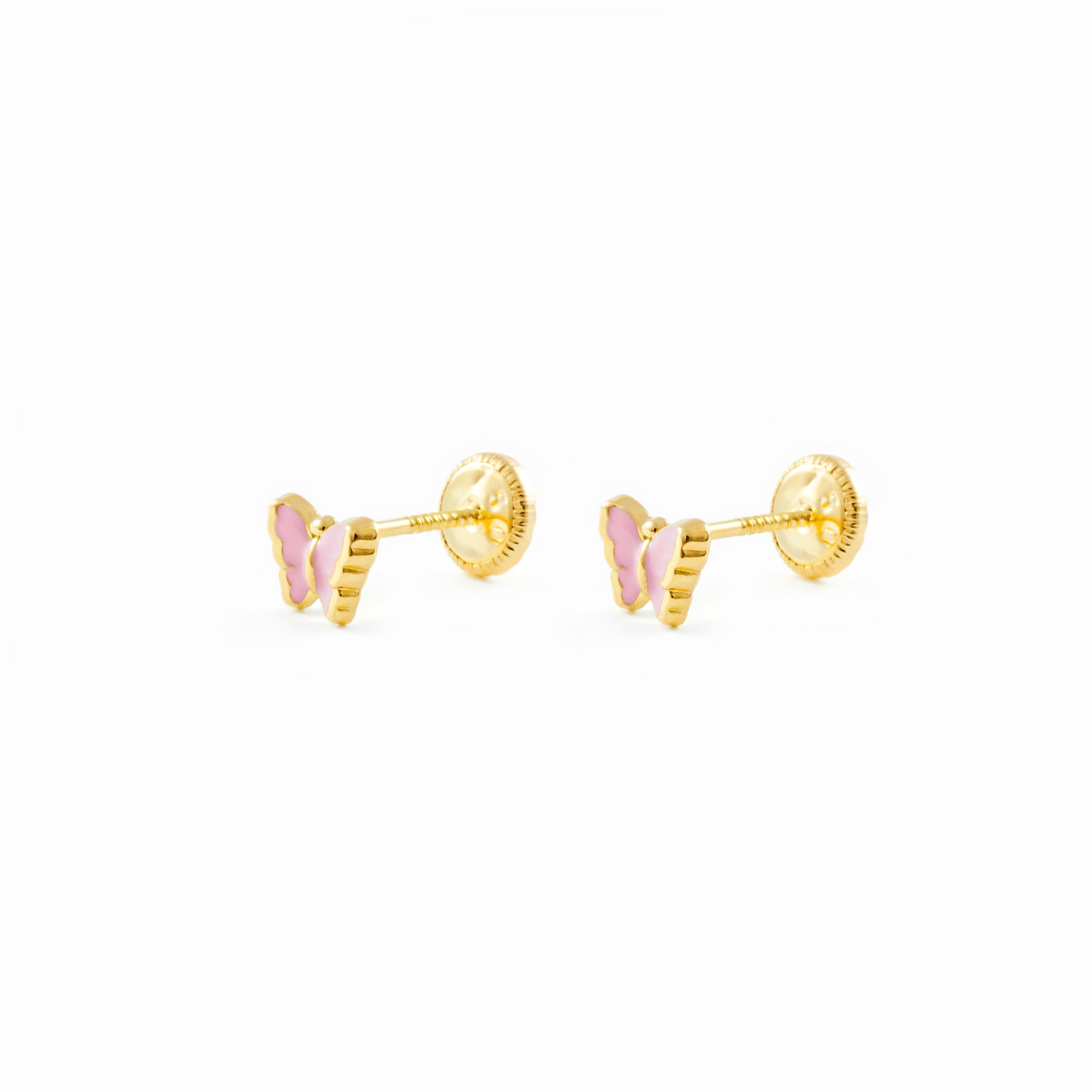 Pendientes Bebe o Niña Oro Mariposa Esmaltada Rosa - Scatola Regalo - Certificato di garanzia
