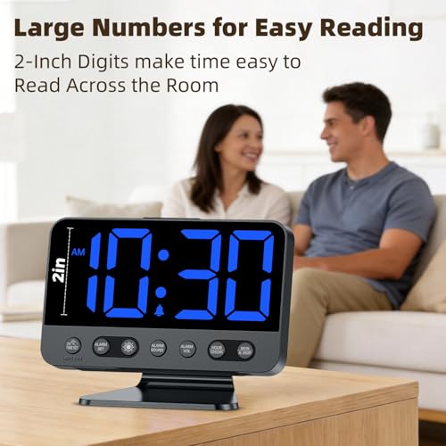 Image of AuroraCalm Alarm Clock for Bedroom Bedside: 2-Inch Large Numbers | Easy to Read for Day or Night Viewing - 5 Brightness 5 Alarm Sounds for Adults Kids Seniors - Blue