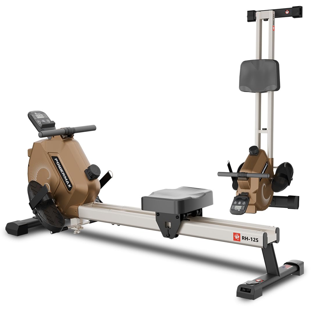 PowerMax Fitness RH-125 Rowing Machine for Home Use, 16-Level Magnetic Adjustable Resistance | 4KG Flywheel | 79cm Slide Rail Length | LCD Display | Full Body Cardio Workout-image-4