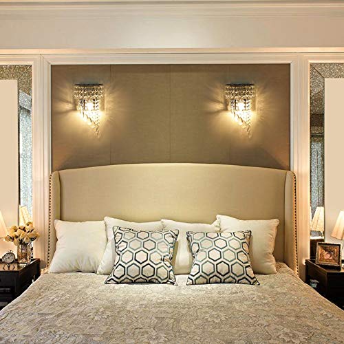 KAWELL Modern K9 Crystal Wall Light Fixtures Indoor Crystal LED Wall Lamp Chrome Finish Stainless Steel E14 Lamp Base Crystal Wall Sconce Light for Bedroom Living Room Hallway Girl Room - Image 3