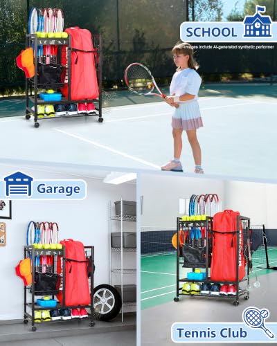 Image of Mythinglogic Rolling Tennis Equipment Organizer with Racket Storage