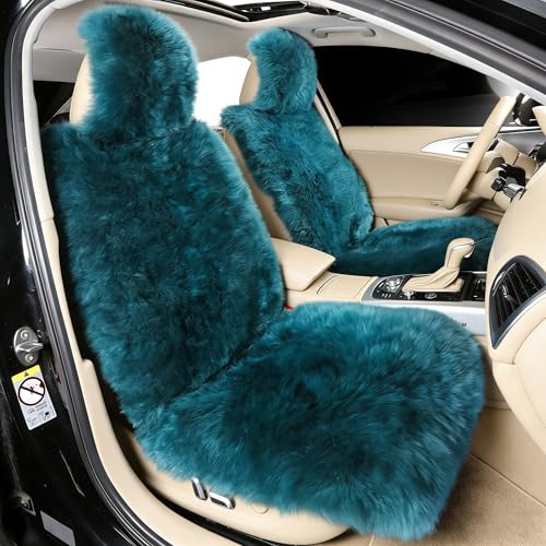 Image of 2 Pack Fluffy Sheepskin Car Seat Covers for Soft Auto Fur Pet Cushion Pad