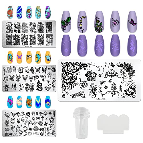 Bellelfin Nail Stamper Kit 4Pcs Nail Stamping Plate Flower Animal Leave Image Template With Nail Art Stamp And Scraper For Manicure Stamping Kit #TOP21
