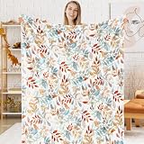 JarThenaAMCS Fall Fuzzy Flannel Blanket 60 x 50 Inch Blue Orange Autumn Leaves Throw Blanket Watercolor Rustic Blanket for Thanksgiving Home Chair Sofa Couch Bed