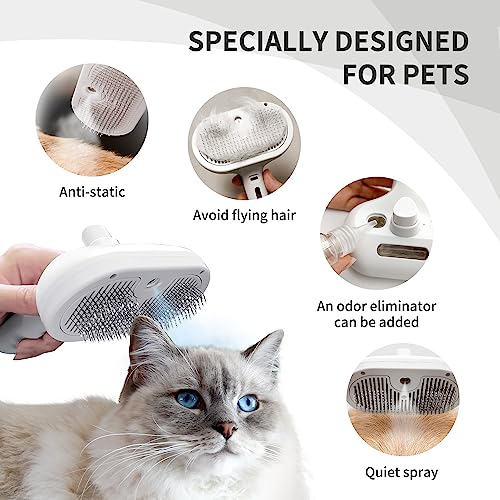 Pecait Spray Cat Brush For Shedding, Remove Static Flying Hair Pet Grooming Brush Self Cleaning Dog Brush Suitable For Long And Short Hair Dogs And Cats To Remove Tangled And Loose Hair (White) #TOP1