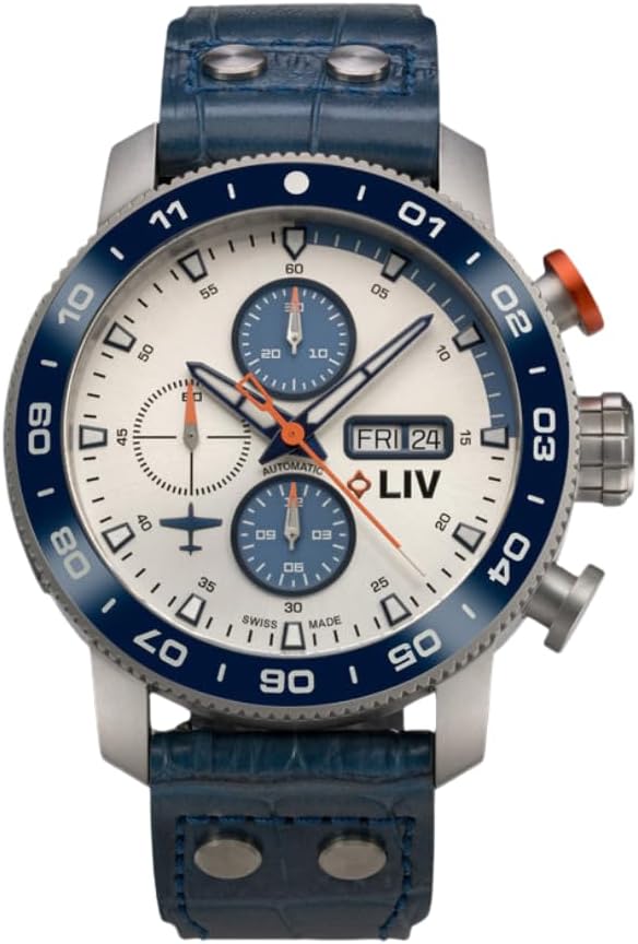 LIV P-51 Titanium 46MM Swiss Automatic Day-Date Chrono Men's Watch - Unidirectional Ceramic Bezel- High-Grade Titanium Case - Sapphire Crystal Deep Blue - Image 1 of 9