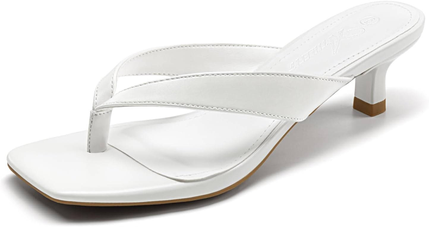 Athlefit Women's Kitten Heels Flip Flops Square Toe Low Heels Slip On Comfortable Summer Thong Heeled Sandals