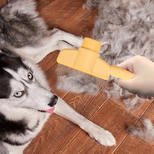 Image of Cat Deshedding Comb, 2 Pcs Pet Hair Removal Tools for Cat /Dog with Two Layered Teeth, Portable Shedding & Grooming Supplies with Release Button for Long /Short Hair Indoor Cats, Kitten Brush