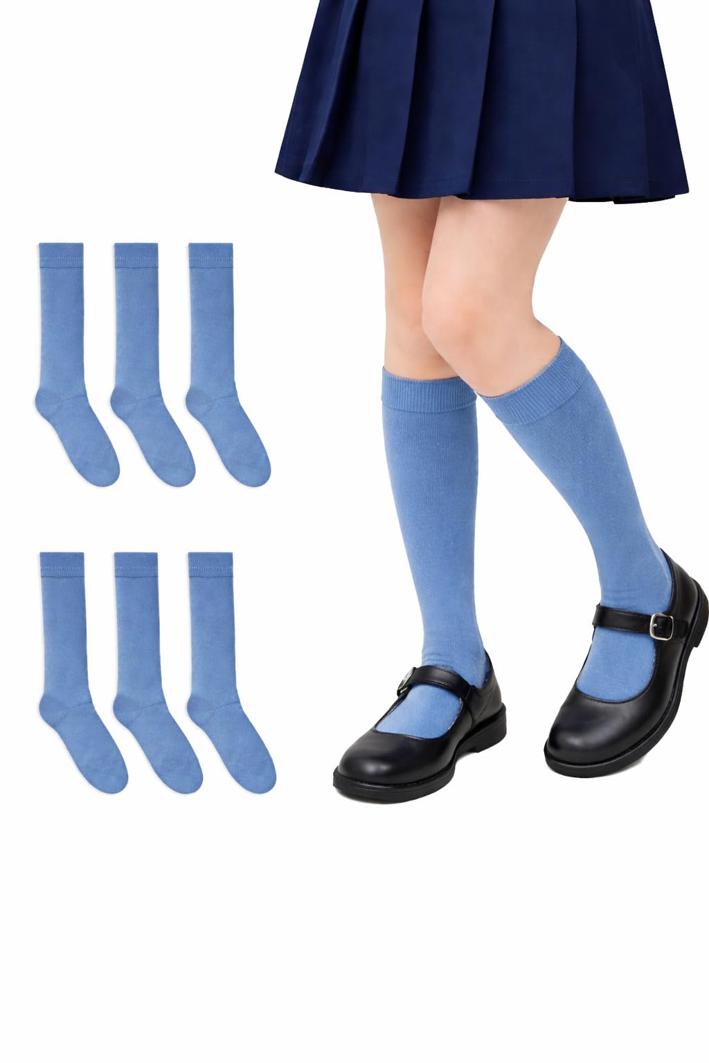 CYS Calcetines 6 Pares De Colegio Escolares Medias Largos Altos Algodón Hasta rodillas Lisos Para Niñas Niños Infantiles Uniformes Unisex — view 13