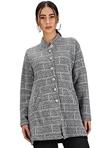 Image of eKools Women's Ladies Winterwear Woolen Banded Collar Multicolor Cardigans Sweaters
