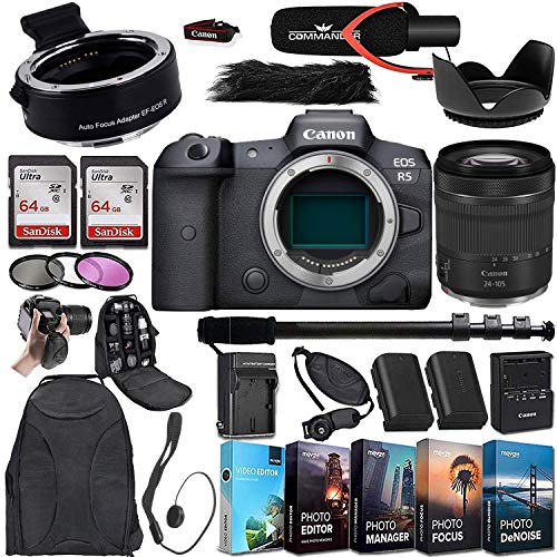 Canon EOS R5 Mirrorless Digital Camera with RF 24-105mm STM Lens and Mount Adapter EF-EOS R Bundle + Deluxe Accessories Kit