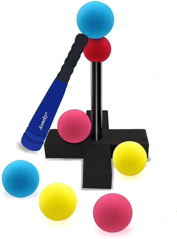 Aoneky Foam Tball Set for Toddlers 1-3 Years - First Baseball Toy with Soft Foam Bat & Balls, Stable Tee & Carry Bag, Indoor Outdoor Gift for Kids (Red)