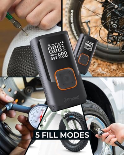 Image of Pronod Portable Tyre Inflator for Car and Bike | Tyre Inflator Kit Works |LED Display, 150 PSI, 4000 Mah Battery, Fast Inflation Pressure Detection air Pump Compressor for Cycles, Balls -12m Warranty