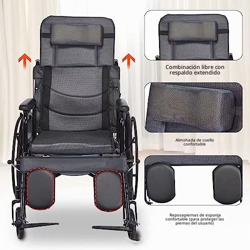 Silla de ruedas plegable reclinable, liviana, reposapiés y reposabrazos extraíbles, asiento de 18 pulgadas Dispositivo de movilidad para silla de ruedas estándar para adulto