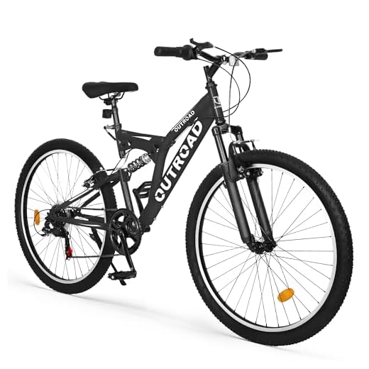 Max4out 26 inch Mountain Bike Dual Full Suspension, Outdoor Hybrid Bikes,7-Speed/High-Carbon Steel, for Men Women Adult, MTB Bicycle with Suspension Fork,Sleek Colors