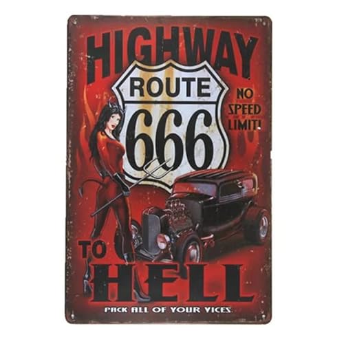 Highway To Hell Pin Up Girl Metal Tin Sign Retro Vintage Plaque