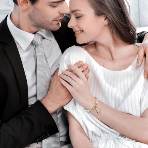 Saturn Pearl Bracelet for Women Planet Jewelry Pin Saturn Accessories for Women Saturn Charm Bracelet with Zirconia, Jewelry Gift for Mother Wife Daughter for Anniversary Birthday4