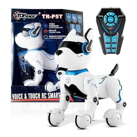 Top Race Rechargeable Robot Dog- Interactive Smart Robo Dog for Kids Ages 5-7 - Programmable with Remote Control, Voice and Touch Features - Realistic Actions and Perform Tricks - 4x5x6 Inches (White) Cover
