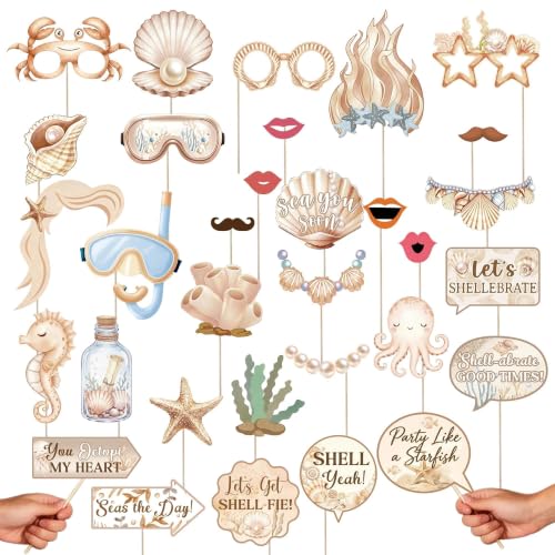 GRULLIN Coastal Under The Sea Photo Booth Props, Sea You Soon Party Decor