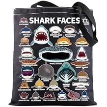 BWWKTOP Shark Face Canvas Tote Bag - Shark Lovers Gift - Reusable Grocery Bags