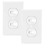 AC Toggle Combination Electrical Light Switch - Duplex Switch 15 Amp Modern, Single Pole, 1800 Watt Max, White Wall Plate Cover Included, Perfect for Bathroom Lighting and Vent Fans - 2 Pack