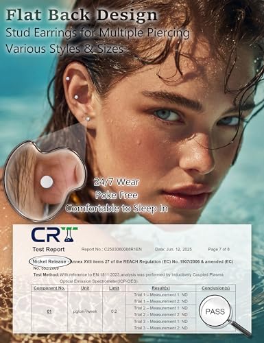 Lot De 7 Paires De Boucles D'oreilles à Dos Plat - Tailles 2 à 8 Mm Pour Hommes Et Femmes - Idéal Lobe Et Cartilage