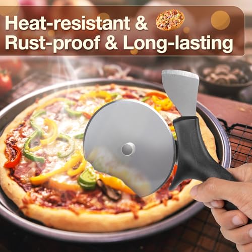 Professional Pizza Cutter & Crust Cutter 2 in 1, Steel 4" Pizza Wheel Cutter and Pizza Crust Knife, Stainless Steel Blade with Protective Cover - Thumbnail 5